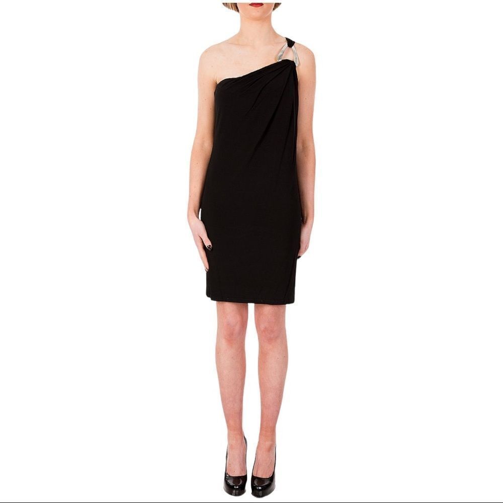 Michael Kors Black Cotton One Shoulder Layer Dress Size S